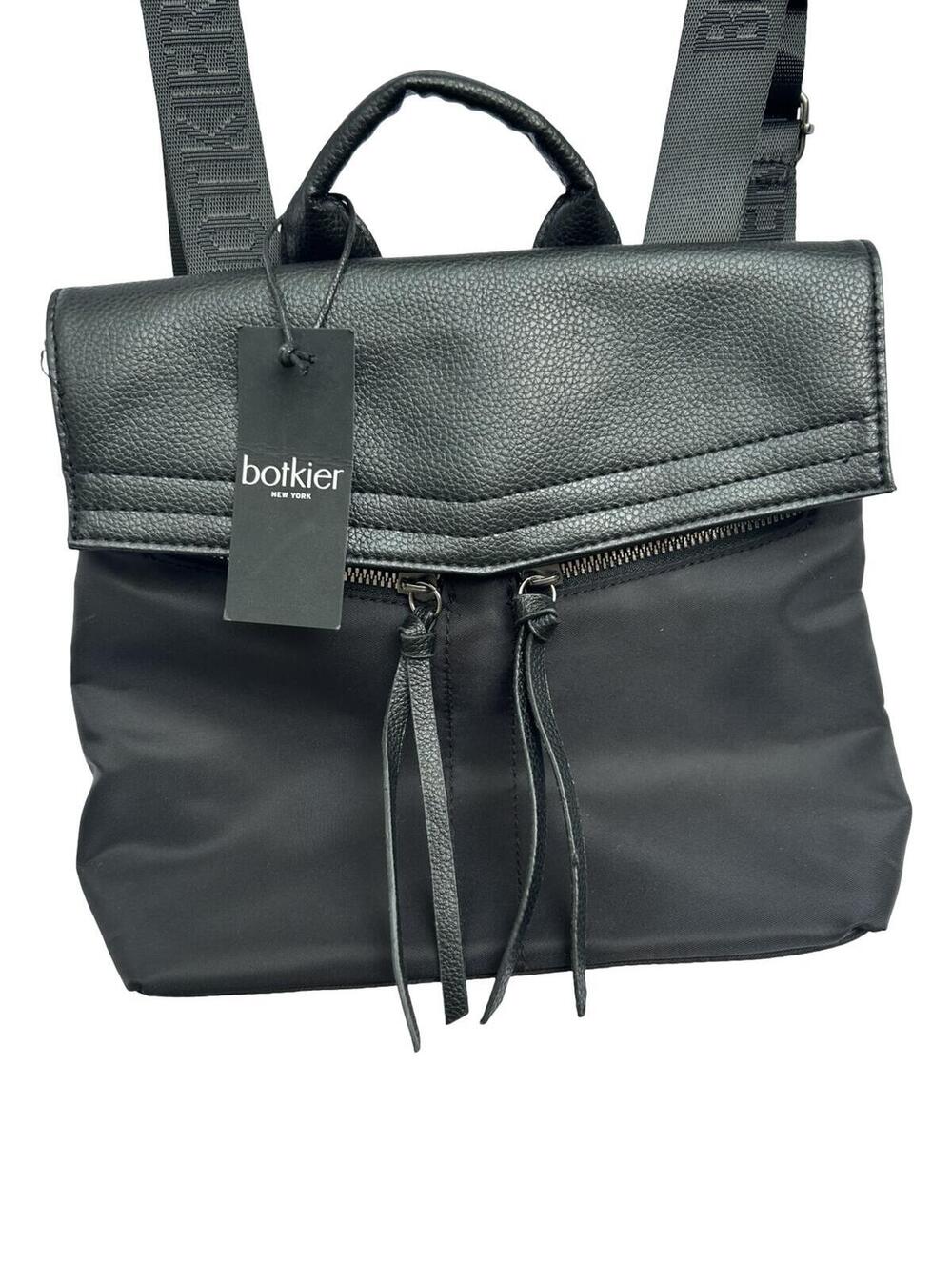 Botkier New York Black Backpack‎ Nylon Leather Trim Logo Strap Womens Bag